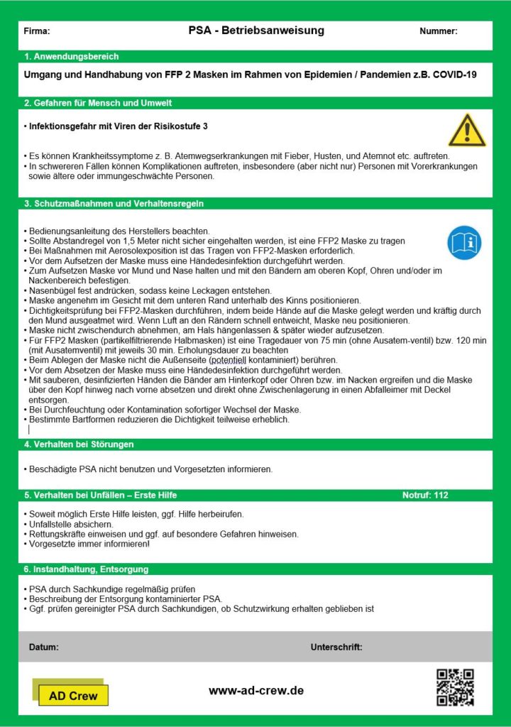 PSA-Betriebsanweisung-Umgang mit FFP2 Masken